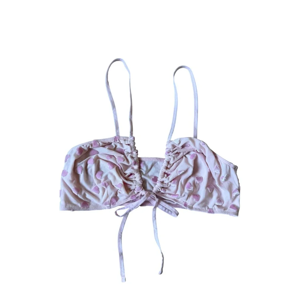 SKIMS Sheer Velvet Tie Front Bralette Baby Pink Heart NEW Large - Picture 3 of 6